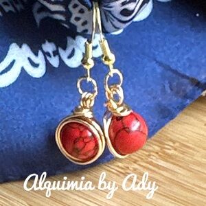 Red Turquoise Earrings — Vermeil Gold Wire Wrap